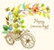 Bike and watercolor flowers, tricycle