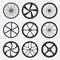 Bike wheels. Motor bicycle round shapes circle stylized fitness activity symbols