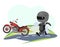 Biker cartoon. Child illustration. Chasing bike. Sports uniform and helmet. Cool motorcycle. Chopper. Funny motorcyclist