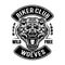 Biker club vector patch or emblem with wolf head