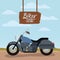 Biker culture poster with classic vintage motorcycle with blue fuel tank