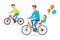 Biker family silhouette, father with two kids on bikes. Vector illustration of a flat design