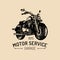 Biker garage logo. Vector hand drawn motorcycle.Vintage detailed bike illustration for custom company,chopper store etc.