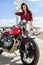 Biker Girl on Retro Motorcycle