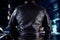 Biker man in leather jacket closeup photo