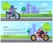 Biker Man on Scooter Drives to Work Banners Set