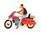 Biker man sitting on red motorcycle side view