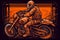 Biker with modern motorcycle dada art style, hand drawn & artistic