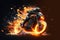 Biker on a motorcycle or motorbike on fire. Rider on a bike or chopper on flames creative concept. Ai generated