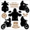 Biker, motorcycle vector silhouettes - vector set, retro emblem and label