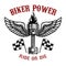 Biker power.Piston with wings on light background.