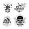 Biker pug dog. Set of vintage motorcycle emblems, labels, badges,