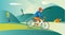 Biker ride bicycle in country vector illustration