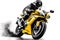 Biker rides a motorcycle, sport bike in bright colors, isolation on a white background