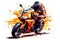 Biker rides a motorcycle, sport bike in bright colors, isolation on a white background