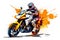 Biker rides a motorcycle, sport bike in bright colors, isolation on a white background