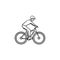 Biker riding mountain bike hand drawn outline doodle icon.