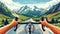 Biker\\\'s Perspective on Scenic Mountain Road, Great for Adventure and Cycling Themes