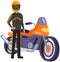 Biker stands near motorcycle. Man in racer overalls and helmet motorcyclist and vehicle bike