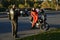 Bikers man and woman on the road. Festival in Moscow.