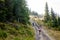 Bikers travel in difficult conditions in autumn