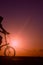 Bikes on beach, sunset sky background