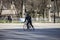 biking in the empty streets in the downtown Chicago area