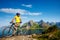 Biking in Norway against picturesque landscape. Bike, active