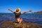 Bikini girl in summer Mediterranean beach having fun