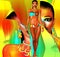Bikini Model with Peel Back Effect, Colorful Digital Art.