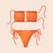 Bikini swimsuit. Separate swimwear with orange vibrant string thong bottom, swim wear, underwear or lingerie, bra pleat