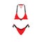 Bikini swimwear red vector icon woman beach clothes. Fashion female body swimsuit sexy bra. Underwear summer top