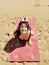 Bikram yoga bhujangasana pose at beach