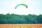 Bila Tserkva, Ukraine. June 20, 2016 Paragliding, training flights with paramotor over blooming filed and forest