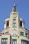 Bilbao, Spain - 22 April, 2022: The Tiger of Deusto, a sculpture by Joaquin Lucarini, sitting on top of a building in the city of