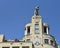 Bilbao, Spain - 22 April, 2022: The Tiger of Deusto, a sculpture by Joaquin Lucarini, sitting on top of a building in the city of