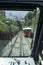 BILBAO, SPAIN - AUGUST 28, 2019: Shot from the inside of Artxanda`s funicular. Exceptional views of metropolitan Bilbao, Basque,