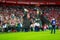 BILBAO, SPAIN - AUGUST 28: The Giants dance in the stadium of San Mames on the break the Spanish League match between Athletic Bil