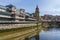 Bilbao, Spain, February 15, 2022. Ribera market and Nervion river in Bilbao, Spain.