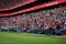 BILBAO, SPAIN - SEPTEMBER 18: The spectators stand and applauding in the stands of the stadium, in the match between Athletic Bilb