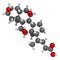 Bile acid (cholic acid, cholate) molecule. Cholic acid is the main bile acid in humans. Atoms are represented as spheres with