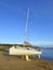 Bilge keel yacht on beach