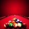 Billards pool game. Color balls in triangle, aiming at cue ball