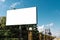 Billboard, billboard, canvas billboard, layout on the background of the city. The concept of outdoor advertising, marketing, sales