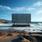 Billboard by the waves Unfilled display contrasting with sea background on beach