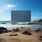 Billboard by the waves Unfilled display contrasting with sea background on beach
