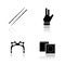 Billiard accessories drop shadow black icons set