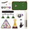 Billiard accessories icons set snooker cue sports equipment vector illustration.