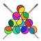 Billiard Ball with Cue Concept Ready for Cards, Posters. Fun Activities and Leisure