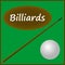 Billiard ball and cue on the playing table